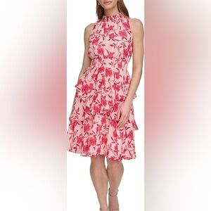 Eliza J Women's Halter Neck Smocked Dress with Tiered Skirt Size 6